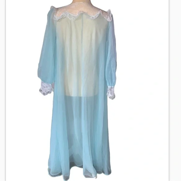 Vintage Vassarette Baby Blue Sheer Open Front Robe/Housecoat with Lace Sz Small - Picture 2 of 16